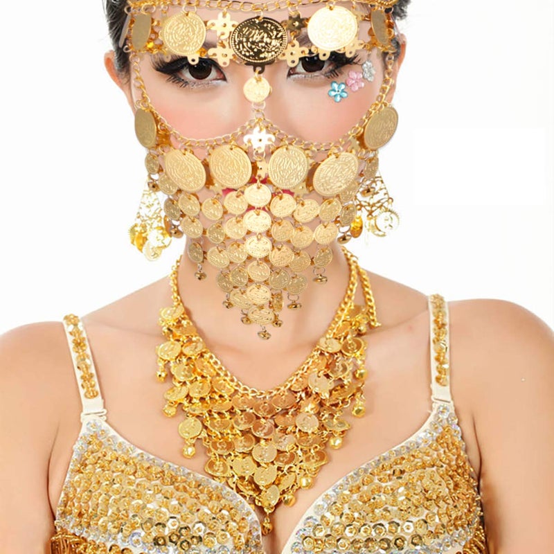 Beaupretty Women Masquerade Masks Face Chain Metal Jewelry Belly Coin Veil Halloween Dance Play Accessories Golden - Image 4